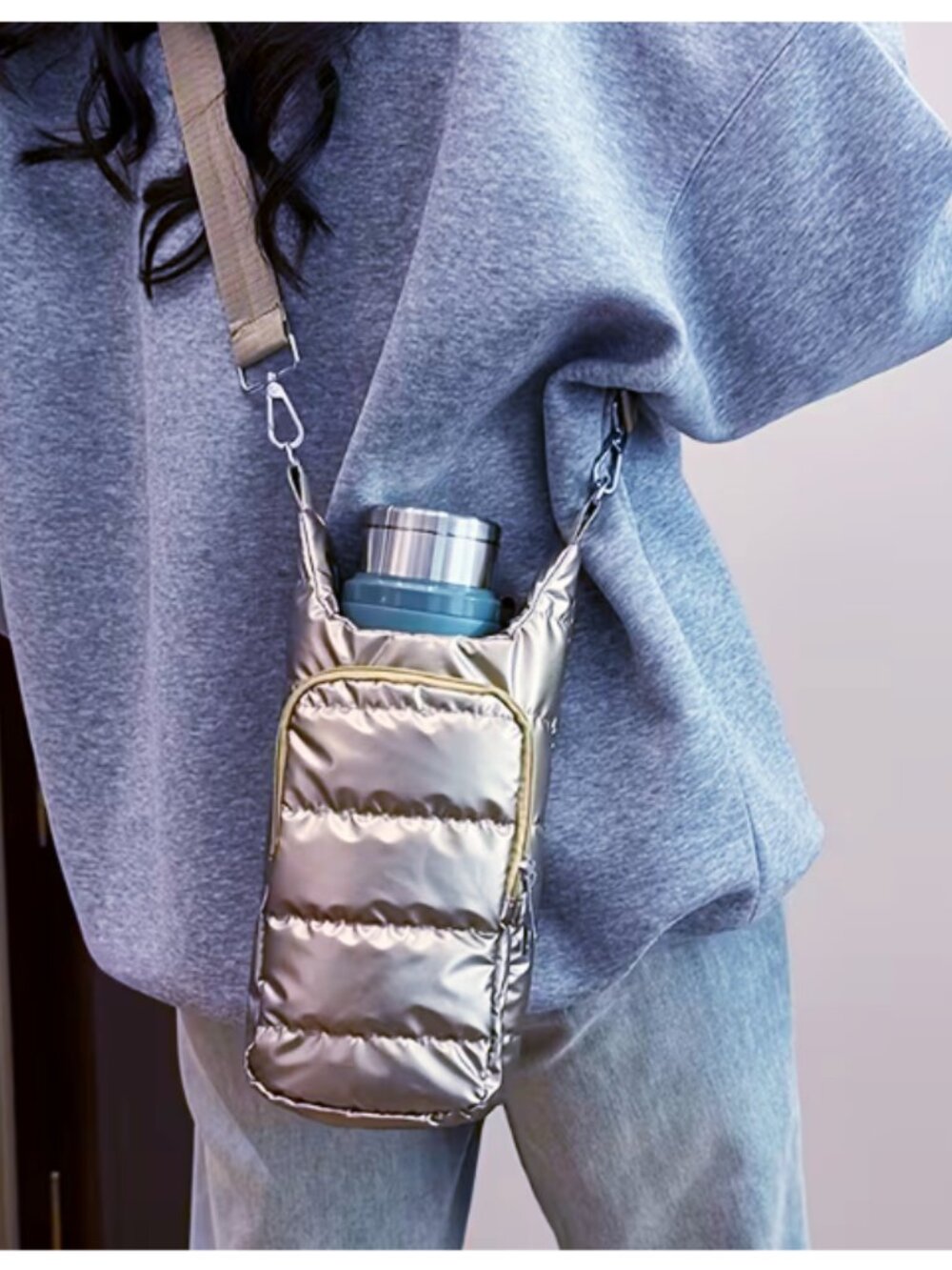 Champagne / Gold Water Bottle / Phone Carrier Bag NEW